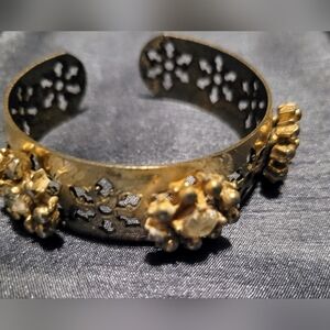 Brass Cuff Rhinestone Button Assemblage Bracelet